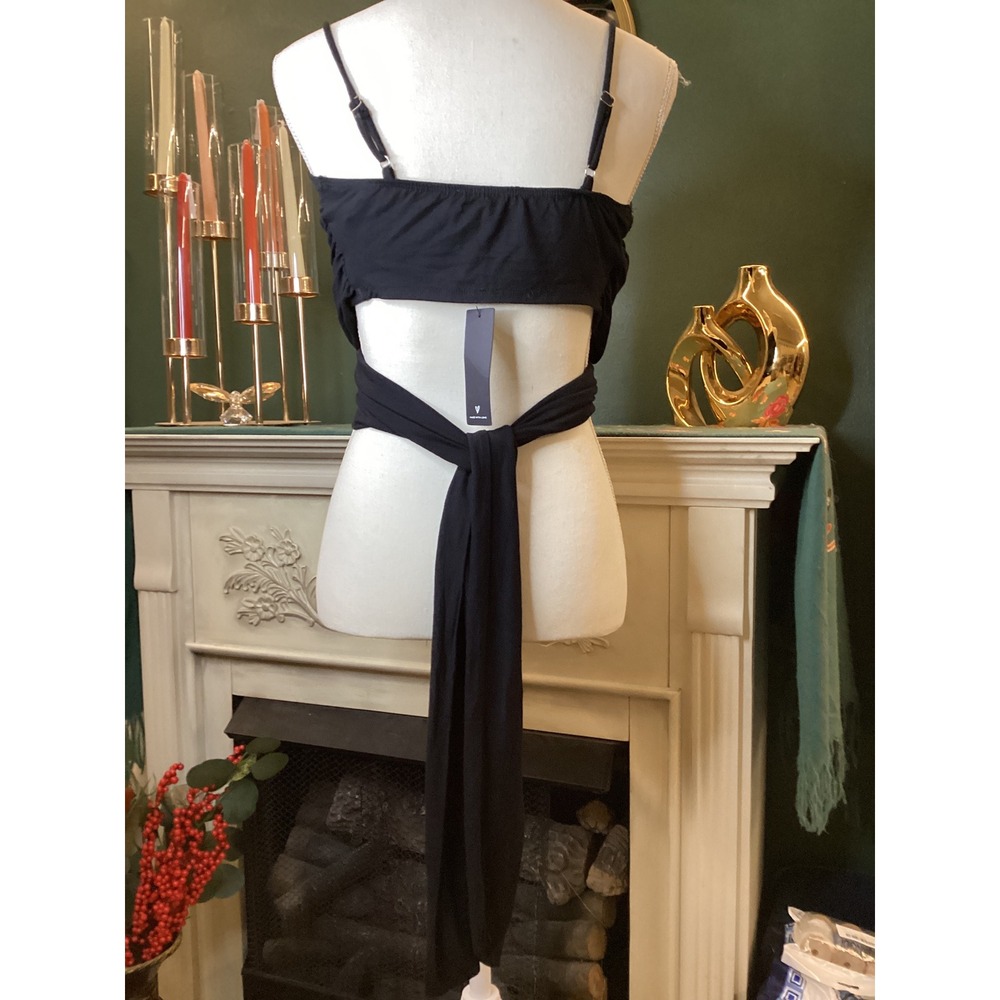 Lulus Wrap Crop Top Women S Black NWT Surplice Adjustable Straps Tie Back - Picture 2 of 5